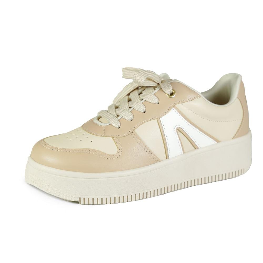 Tênis Quis Casual Recortes Feminino Bege 4