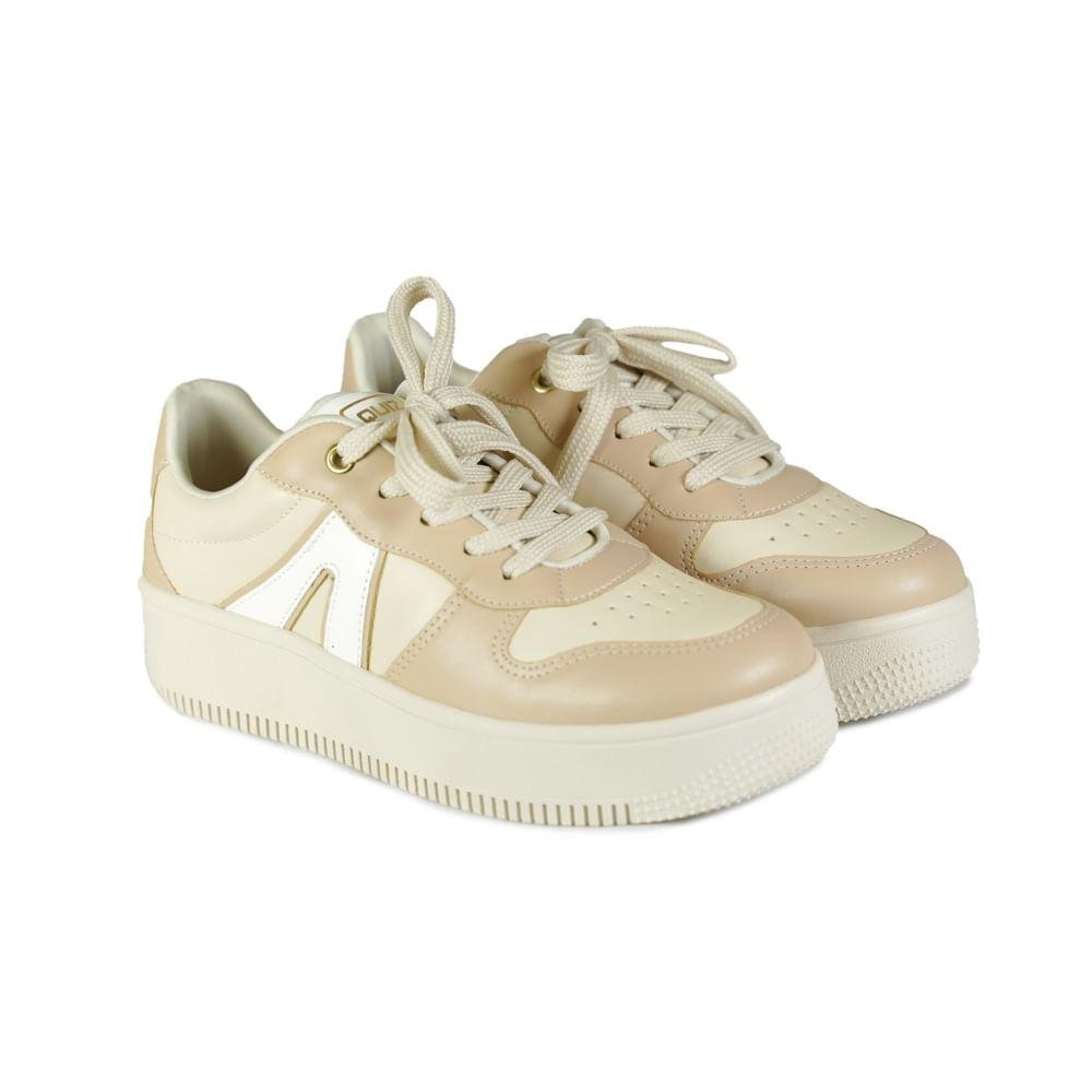 Tênis Quis Casual Recortes Feminino Bege 5