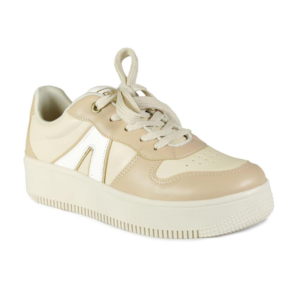 Tênis Quis Casual Recortes Feminino Bege 6