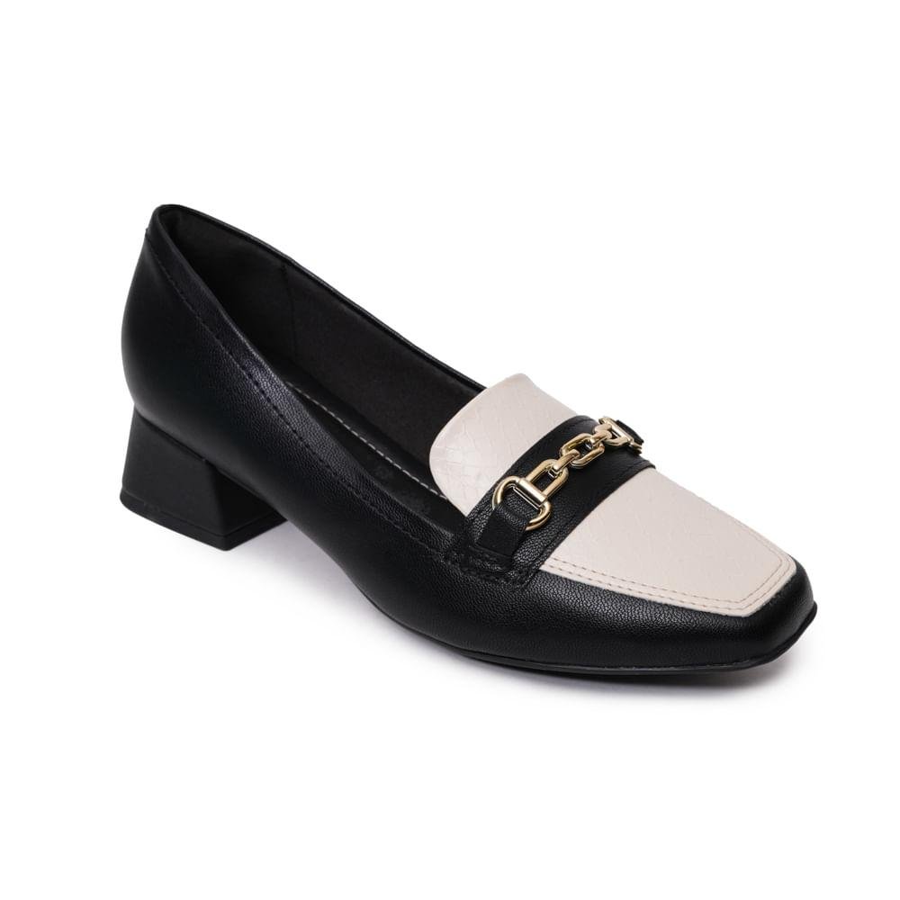 Sapato Mocassim Piccadilly Salto Grosso Feminino Preto 3