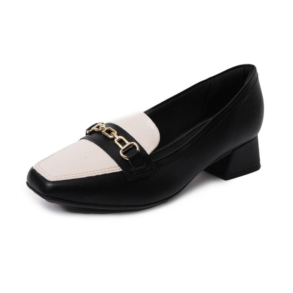 Sapato Mocassim Piccadilly Salto Grosso Feminino Preto 5