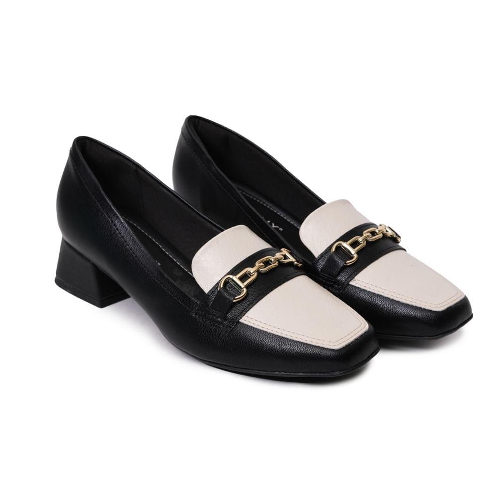 Sapato Mocassim Piccadilly Salto Grosso Feminino Preto 4