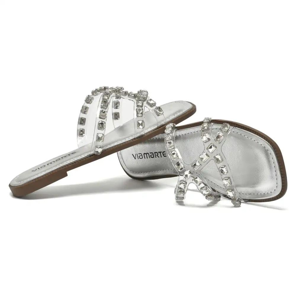 Tamanco Via Marte Rasteiro Casual Feminino Prata 3