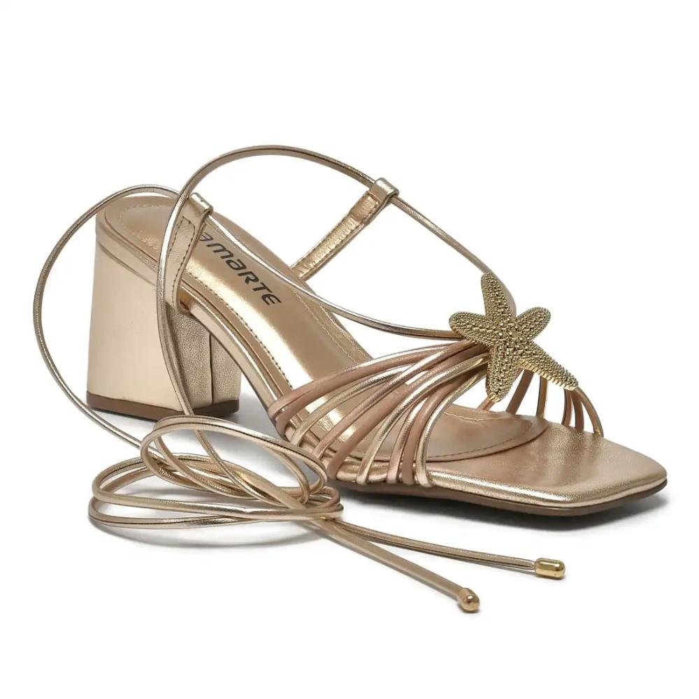 Sandália Via Marte Salto Bloco Feminina Dourado 2