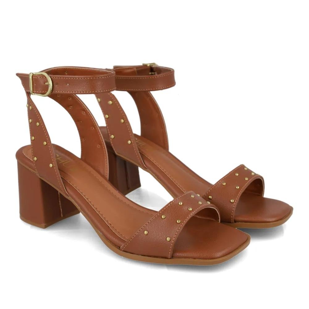 Sandália M Shuz Salto Bloco Feminina Marrom 4