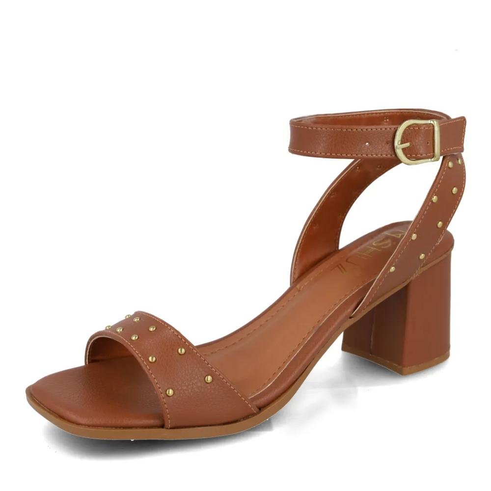 Sandália M Shuz Salto Bloco Feminina Marrom 5