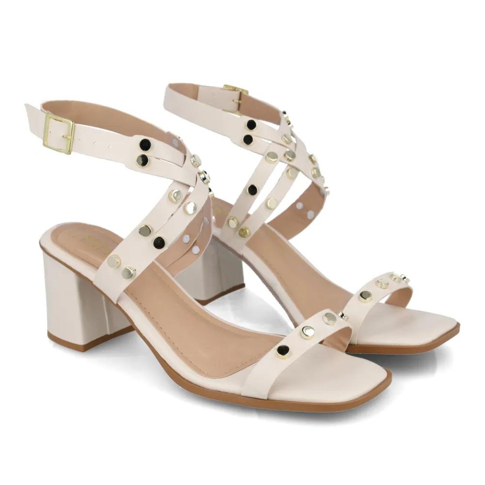 Sandália M Shuz Salto Bloco Feminina Off White 4