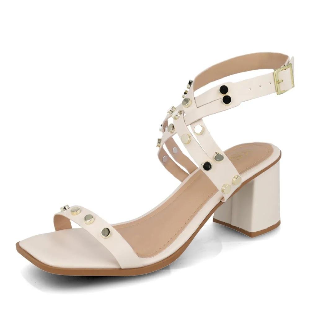 Sandália M Shuz Salto Bloco Feminina Off White 5