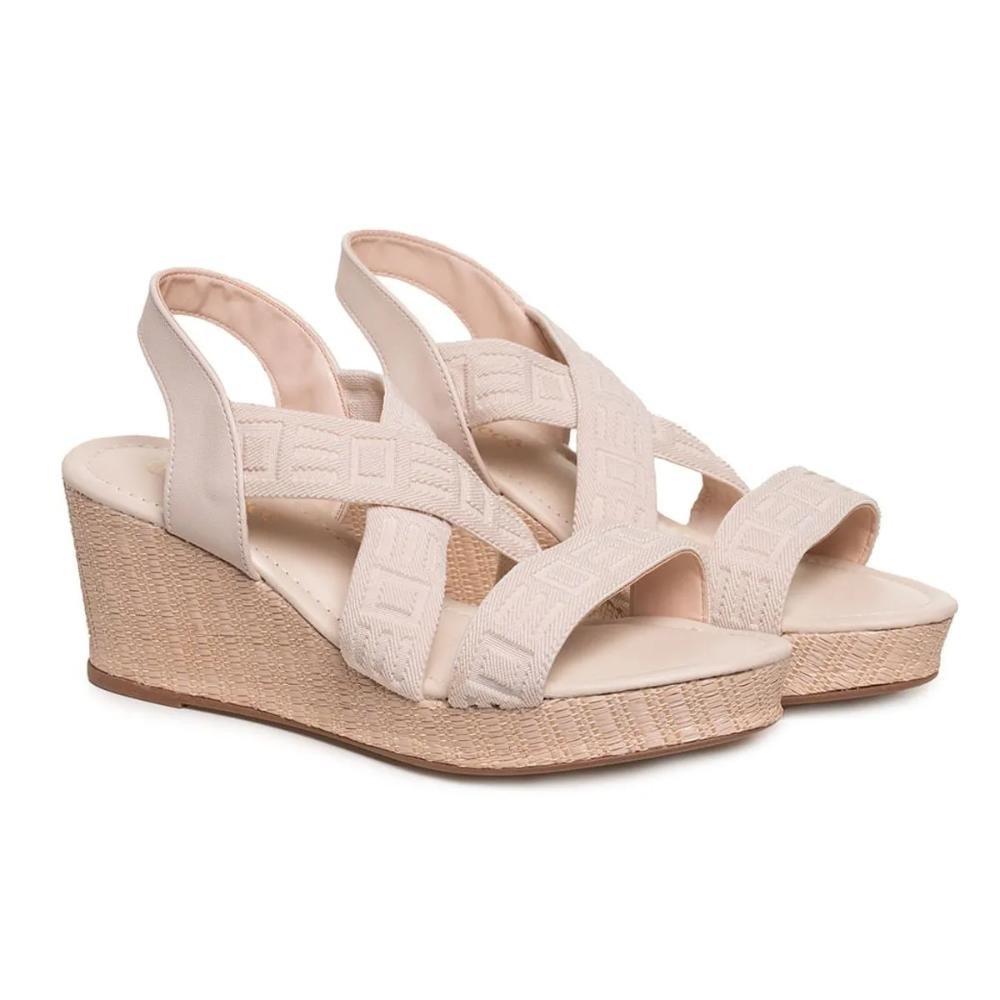 Sandália Bebecê Anabela Tiras Elástico Feminina Off White 3