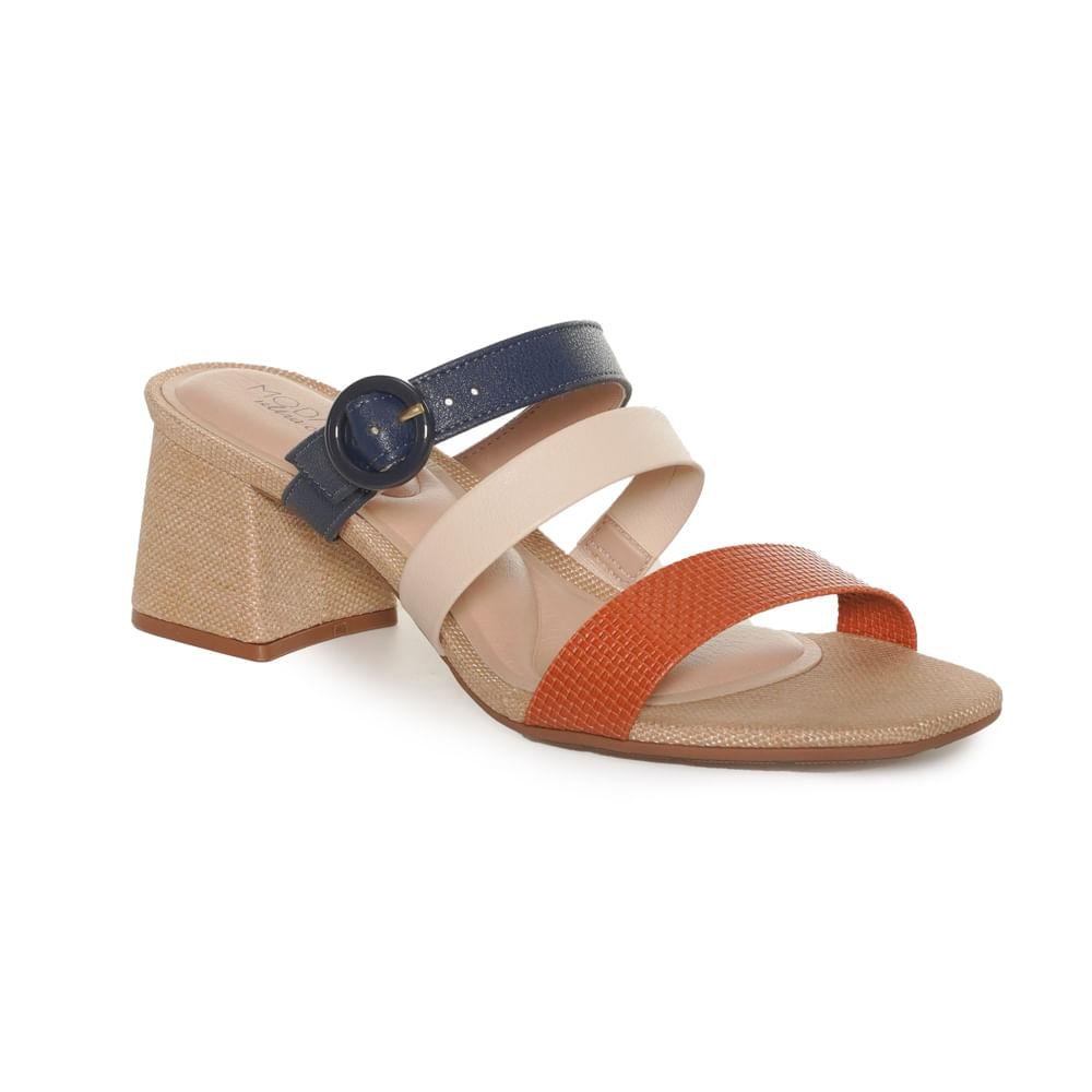 Tamanco Feminino Tiras Salto Bloco Modare Bege/Azul Marinho 2
