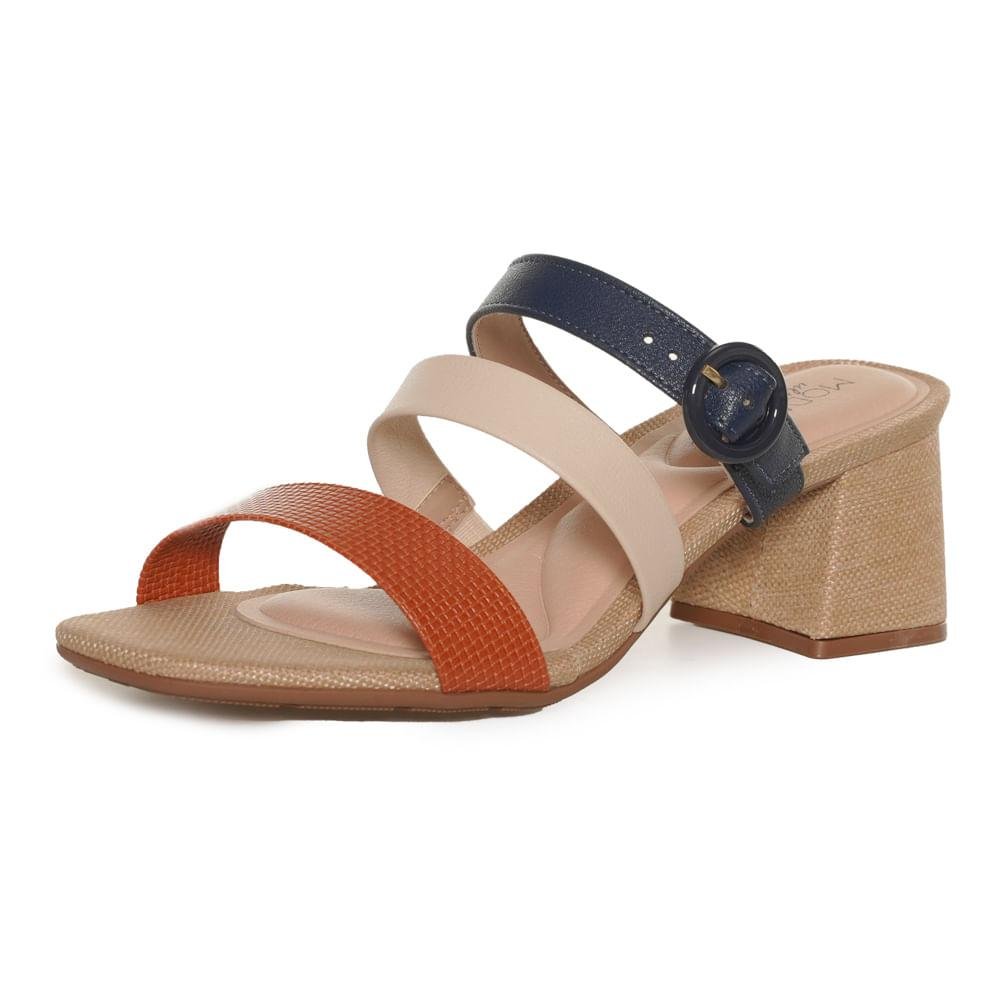 Tamanco Feminino Tiras Salto Bloco Modare Bege/Azul Marinho 4