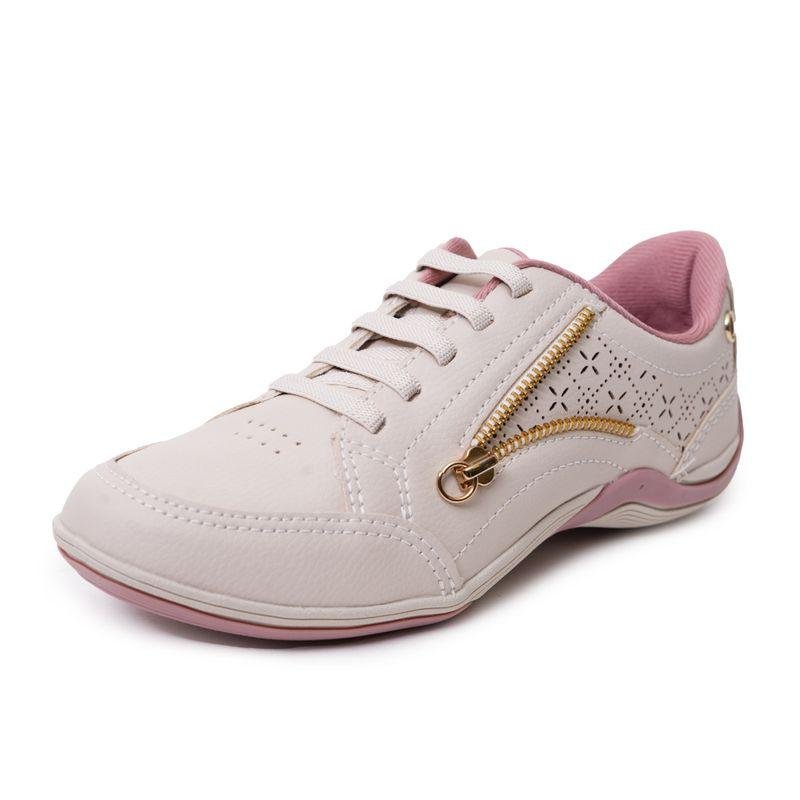 Tênis Kolosh Casual Zíper Recortes Feminino Creme 5