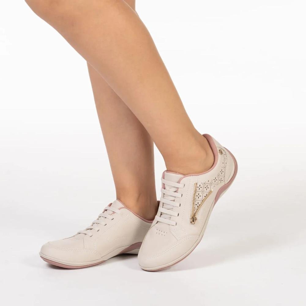 Tênis Kolosh Casual Zíper Recortes Feminino Creme 9