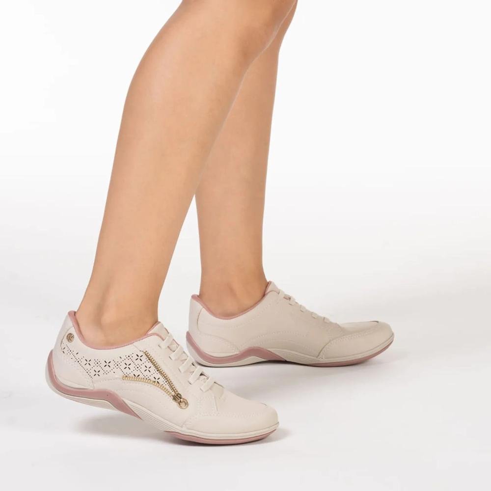 Tênis Kolosh Casual Zíper Recortes Feminino Creme 10