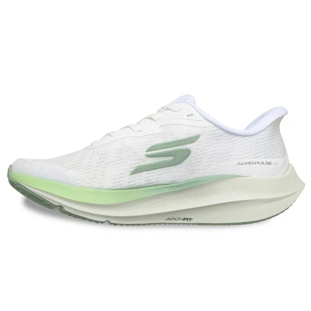 Tênis de Corrida Skechers SKX Aero Pulse Feminino Branco Branco/Verde 3