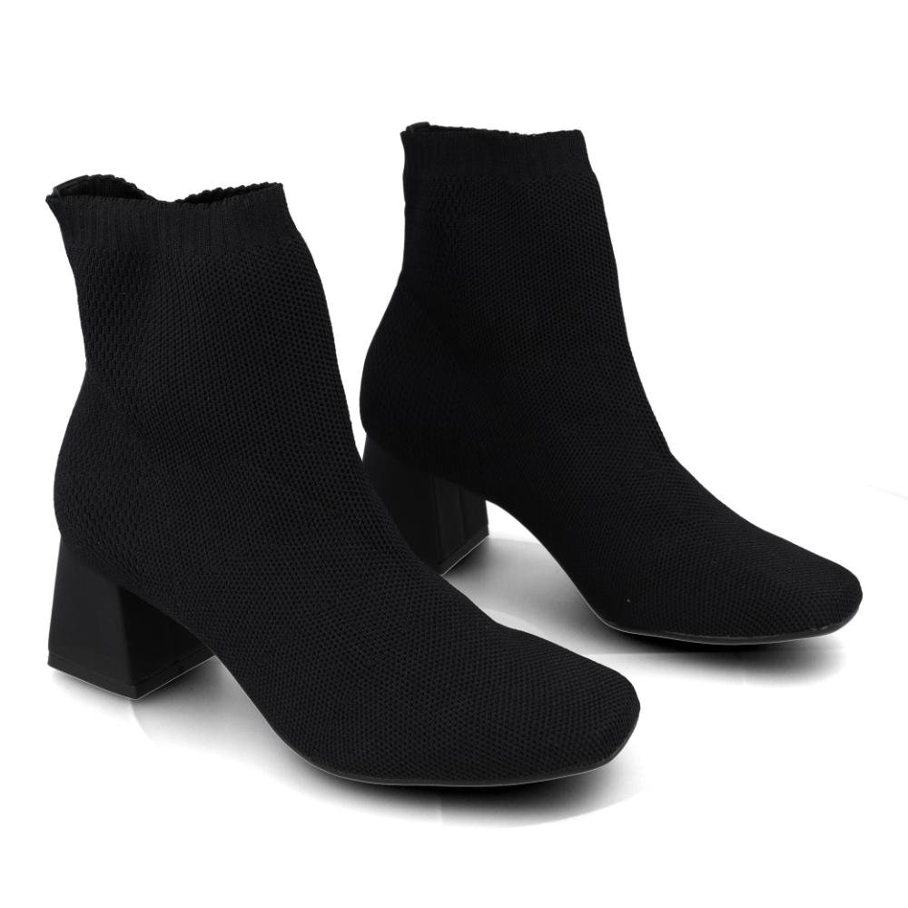 Bota Cano Curto Bebecê Malha Feminina Preto 4
