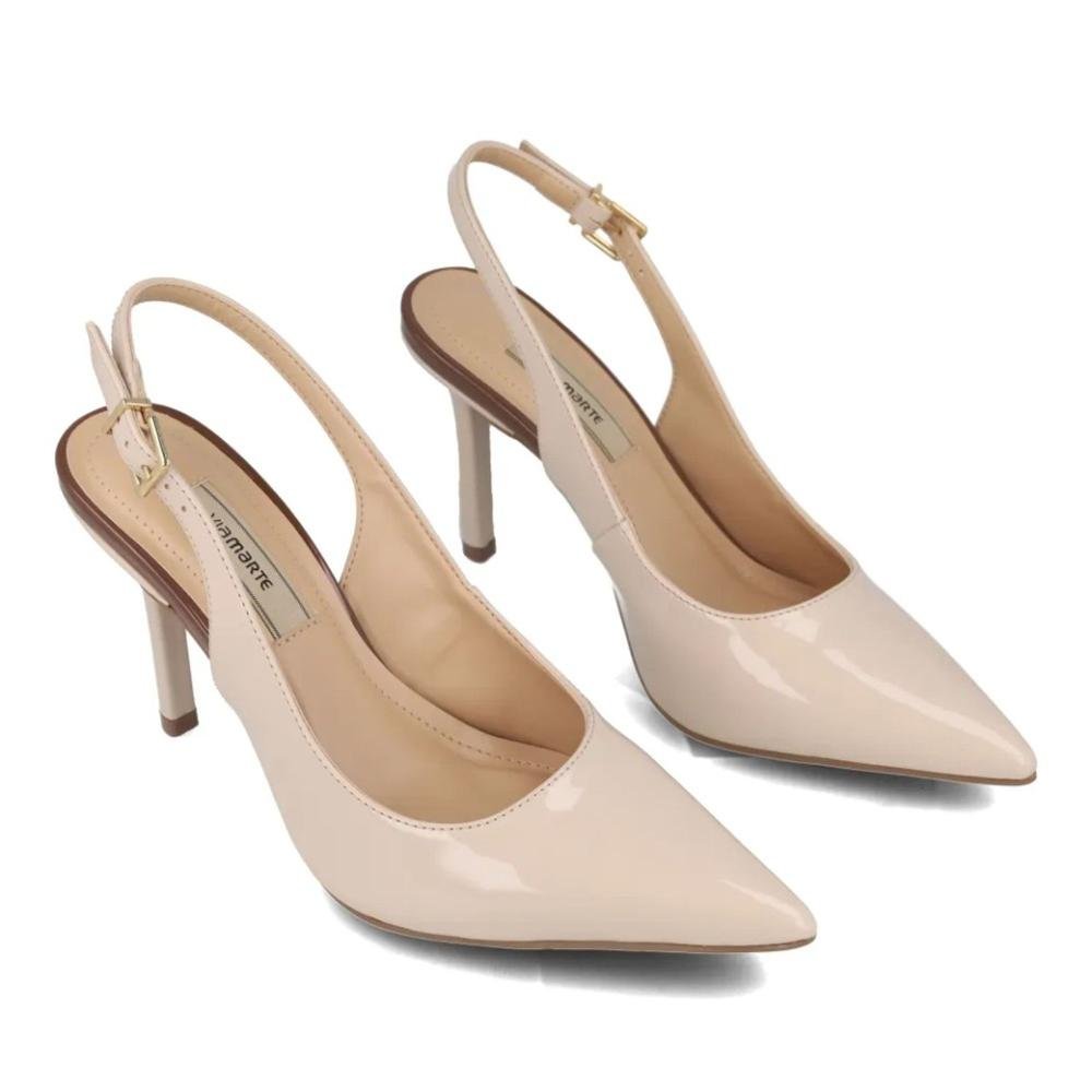 Sapato Via Marte Slingback Feminino Salto Fino Bege 4