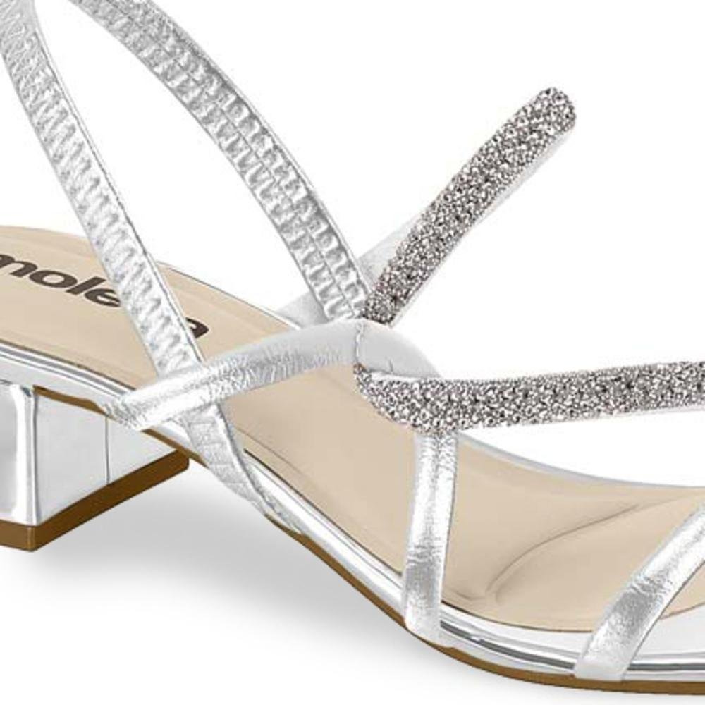 Sandália Salto Grosso Moleca Strass Feminina Prata 2