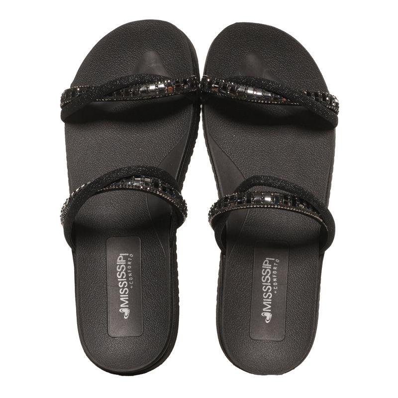 Tamanco Rasteiro Mississipi Strass Feminino Preto 3