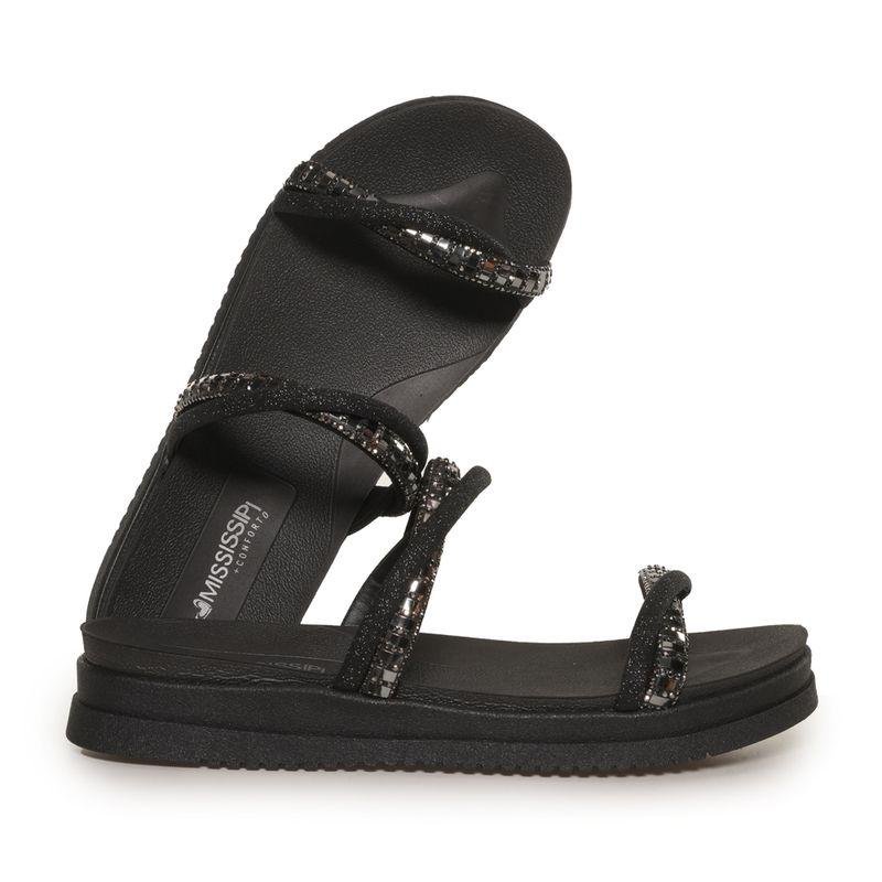 Tamanco Rasteiro Mississipi Strass Feminino Preto 4