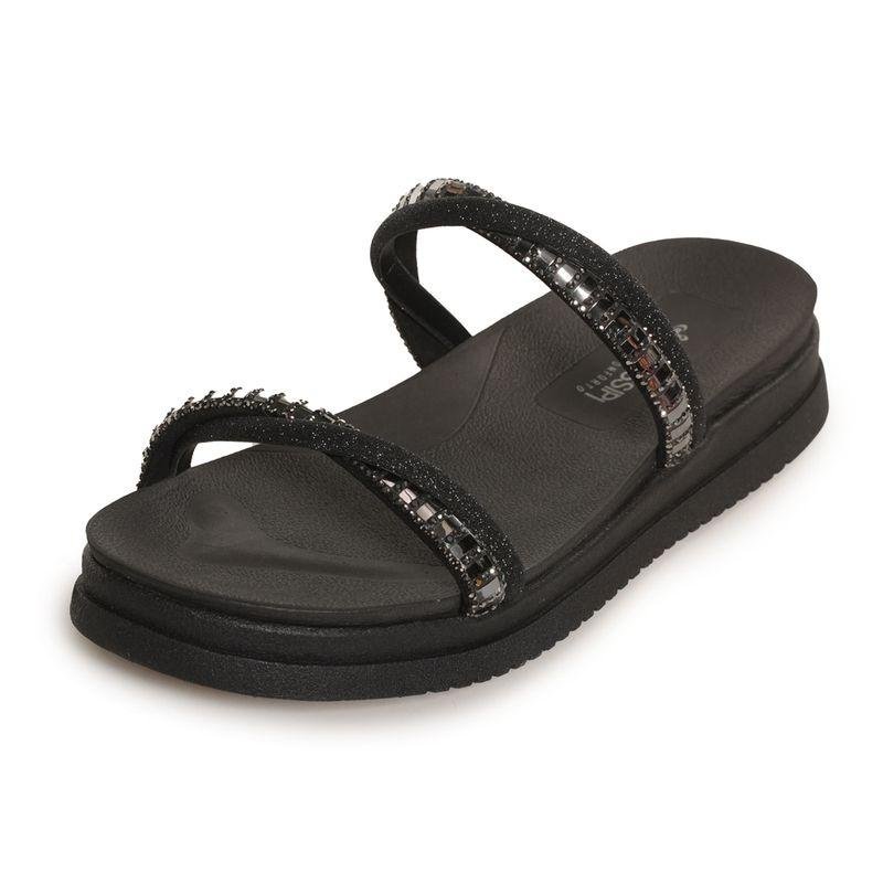 Tamanco Rasteiro Mississipi Strass Feminino Preto 5