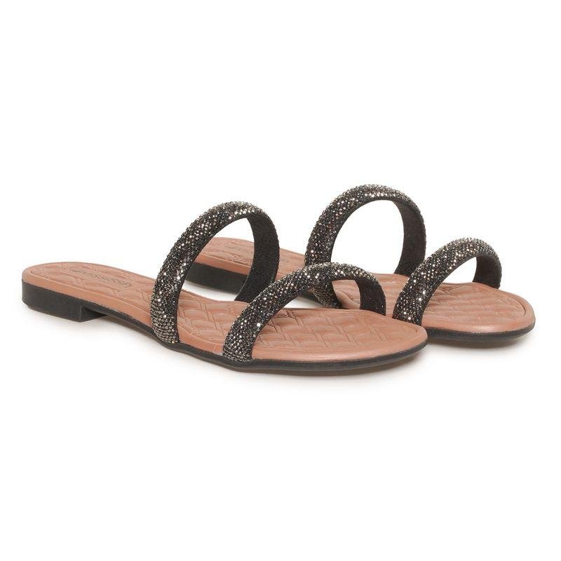 Tamanco Rasteiro Mississipi Strass Feminino Preto 2