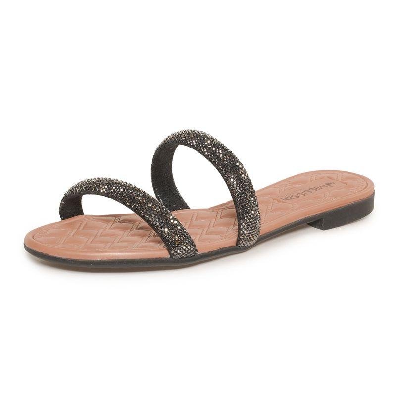 Tamanco Rasteiro Mississipi Strass Feminino Preto 4