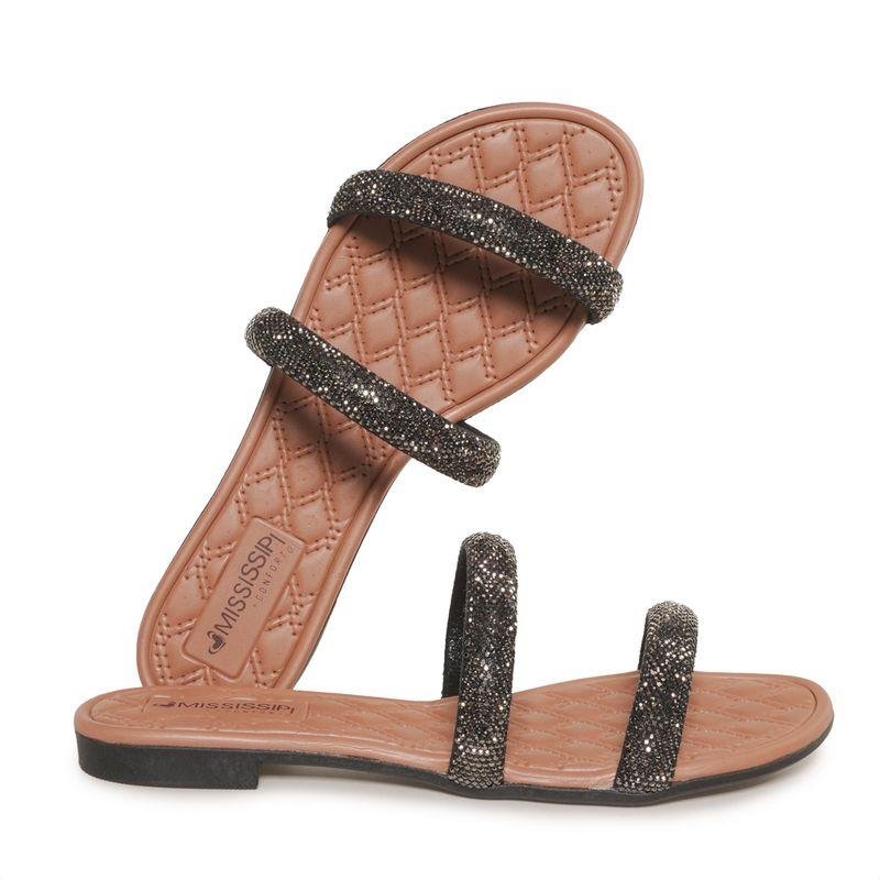 Tamanco Rasteiro Mississipi Strass Feminino Preto 5
