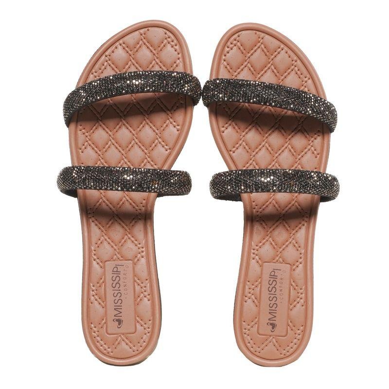 Tamanco Rasteiro Mississipi Strass Feminino Preto 6
