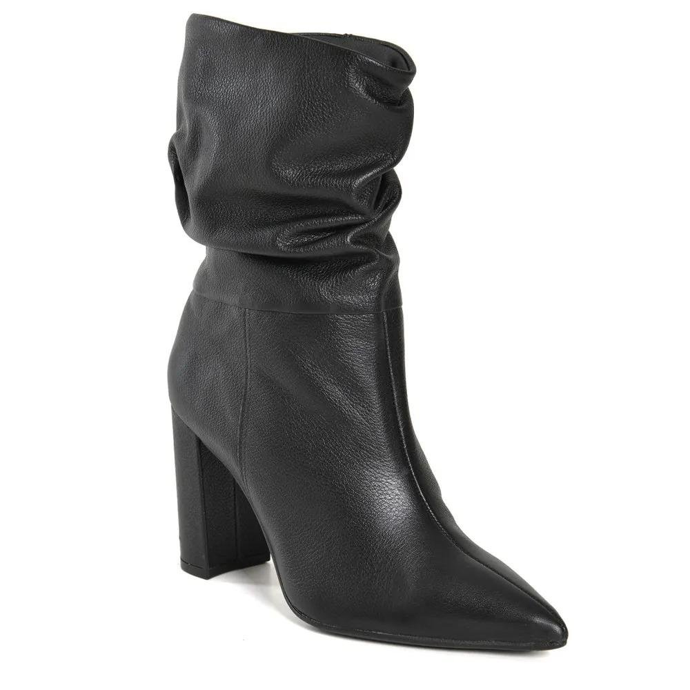 Bota Via Marte Couro Feminino Bico Fino Salto Alto Preto 3