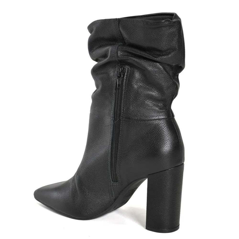 Bota Via Marte Couro Feminino Bico Fino Salto Alto Preto 4