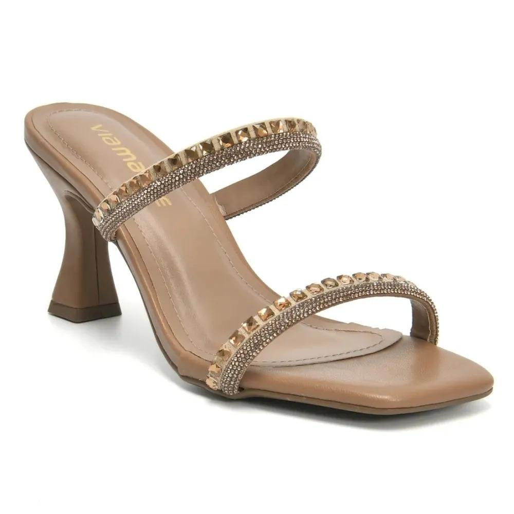 Tamanco Feminino Via Marte Salto Taça Elegante Sintético Bege 3