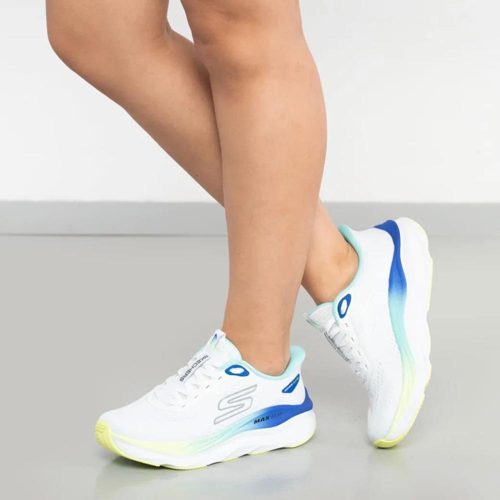 Skechers Max Run Tênis Corrida Feminino Drop Médio Branco 2