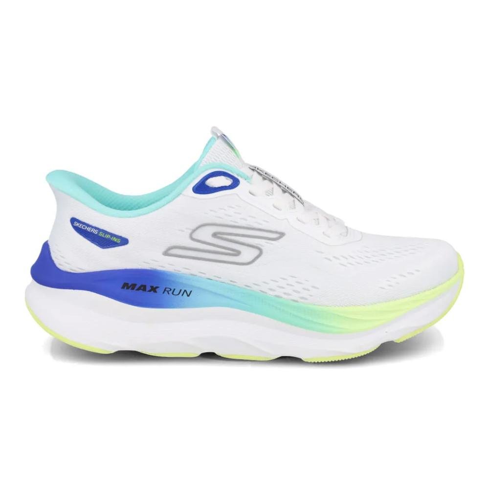 Skechers Max Run Tênis Corrida Feminino Drop Médio Branco 3