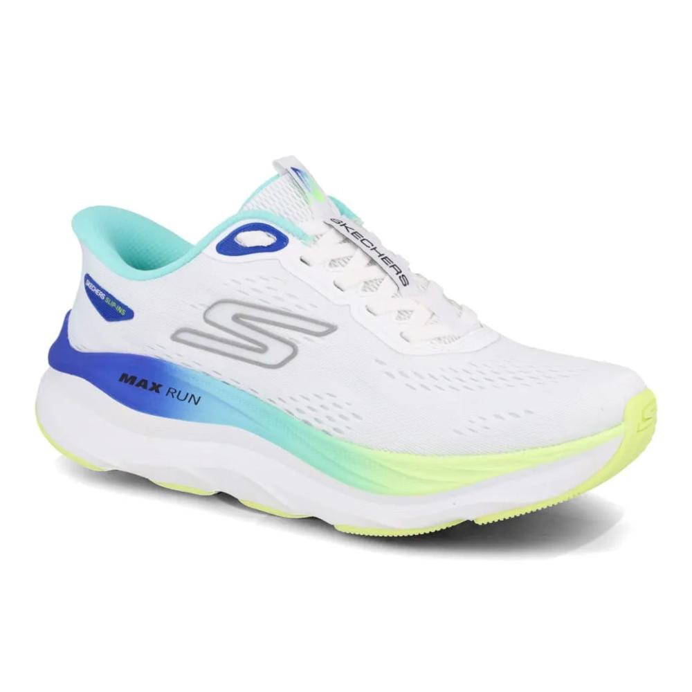 Skechers Max Run Tênis Corrida Feminino Drop Médio Branco 5