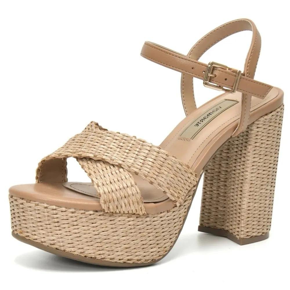 Sandália Feminina Via Marte Salto Anabela Plataforma Casual Bege 3
