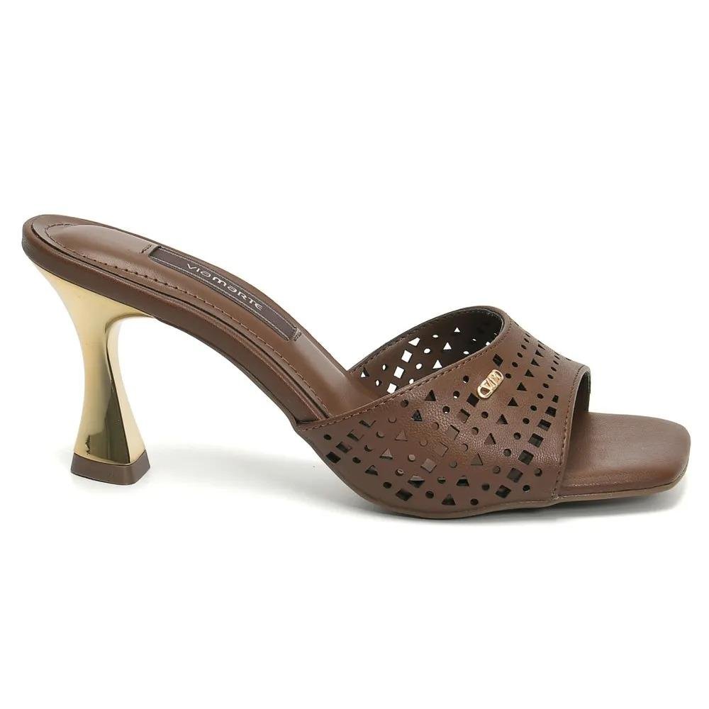 Tamanco Feminino Via Marte Salto Taça Médio Texturizado Bege 2