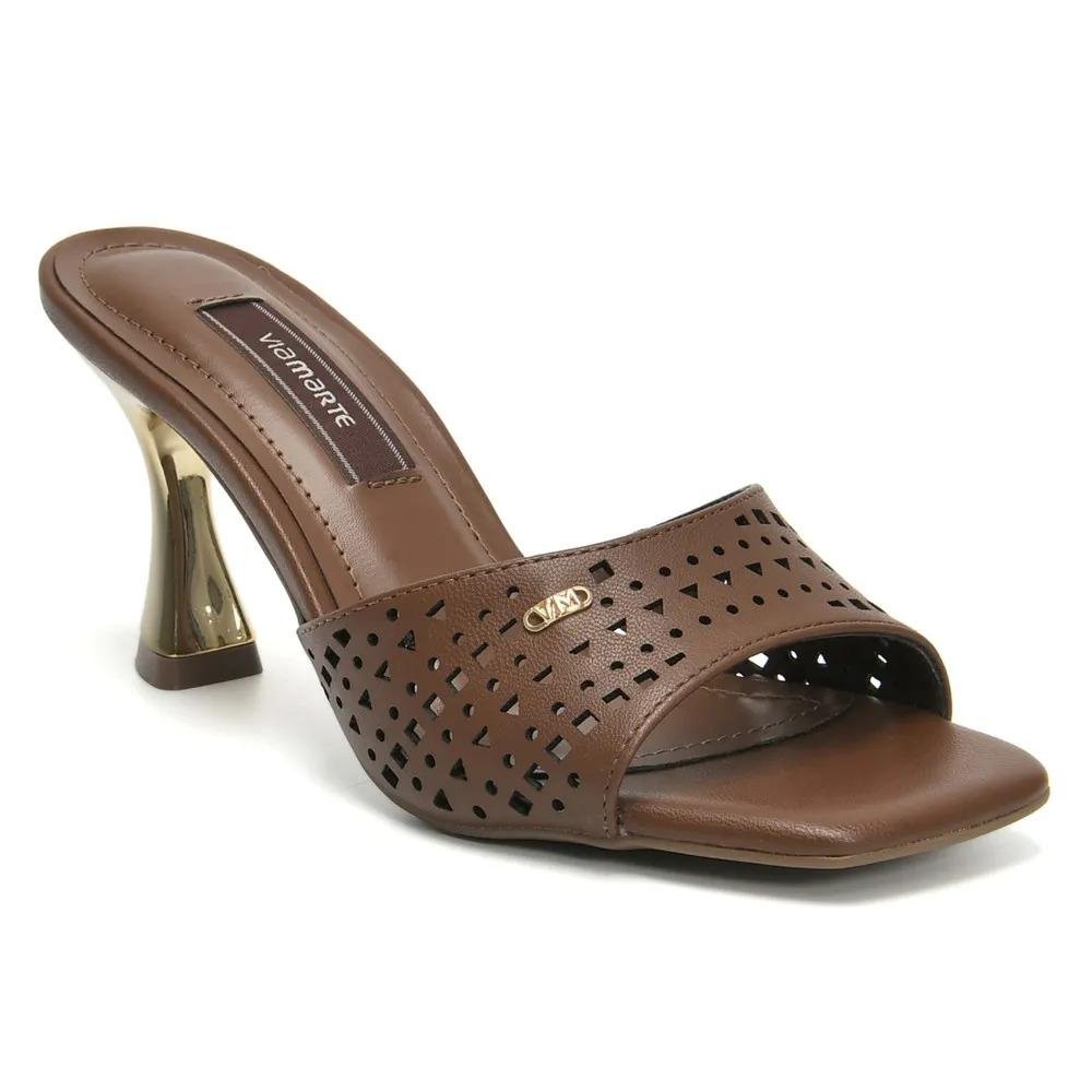 Tamanco Feminino Via Marte Salto Taça Médio Texturizado Bege 3