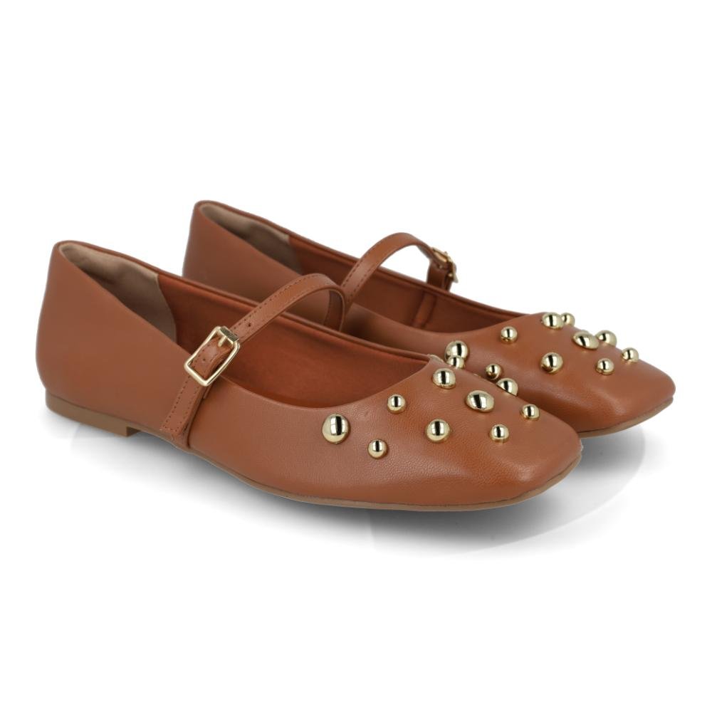 Sapatilha Feminina Via Marte Mary Jane Tachas Bico Fino Marrom 7