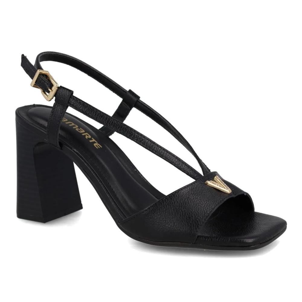 Sandália Feminina Via Marte Salto Bloco Tiras Fivela Preto 4