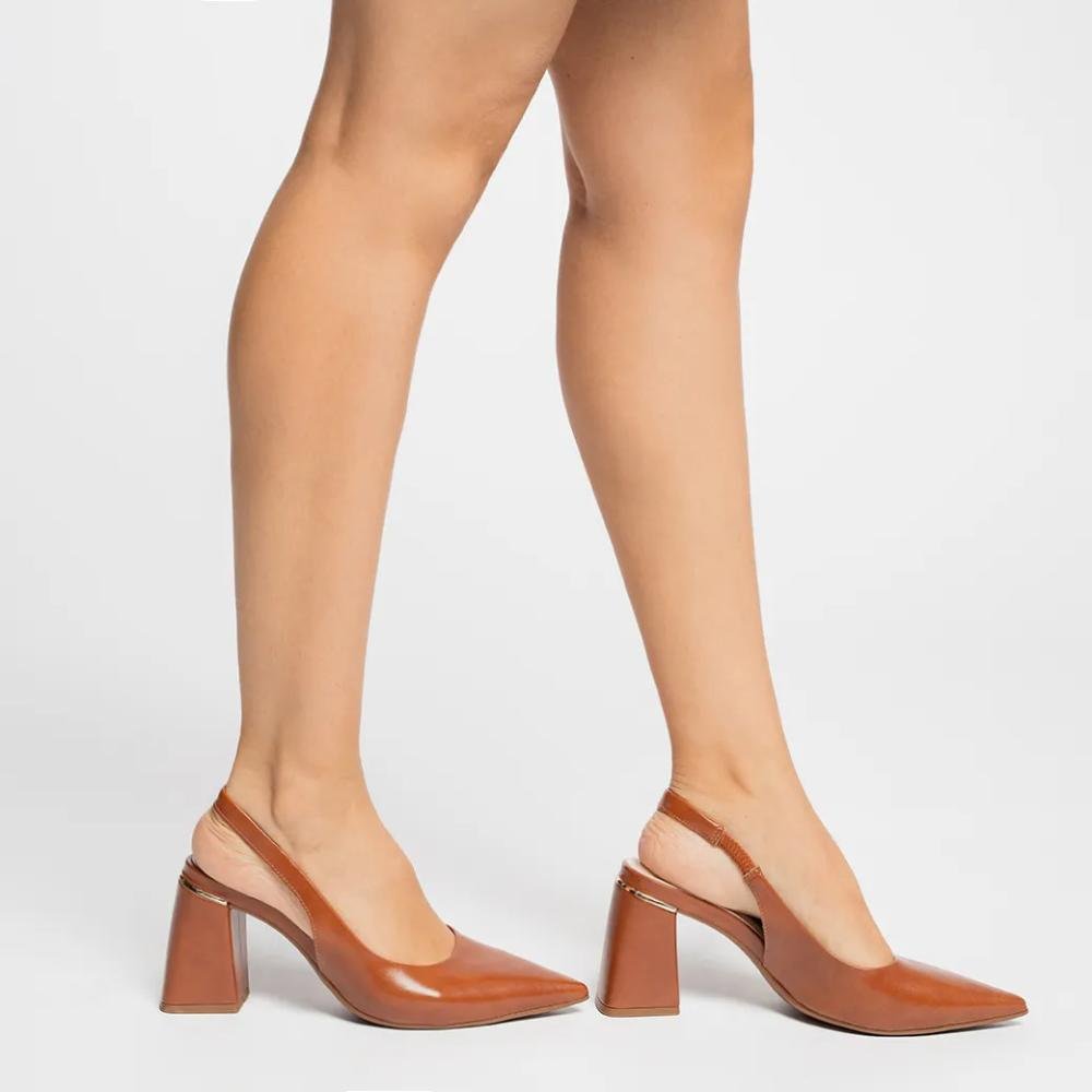 Scarpin Feminino Bebecê Salto Bloco Confortável Marrom 2