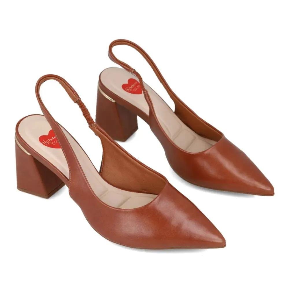 Scarpin Feminino Bebecê Salto Bloco Confortável Marrom 5