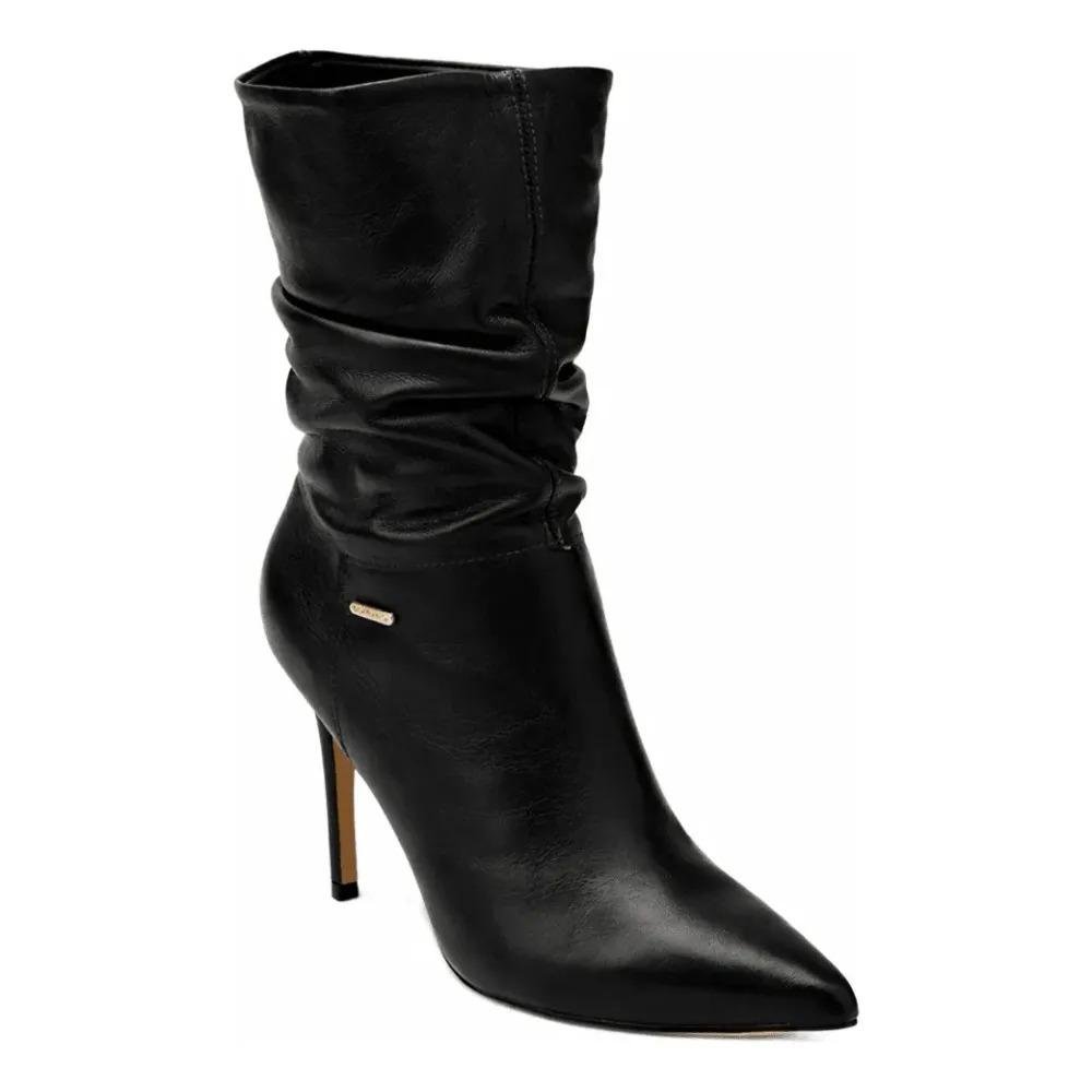 Bota Feminina Bottero Salto Alto Cano Alto Slouchy Couro Preto 2