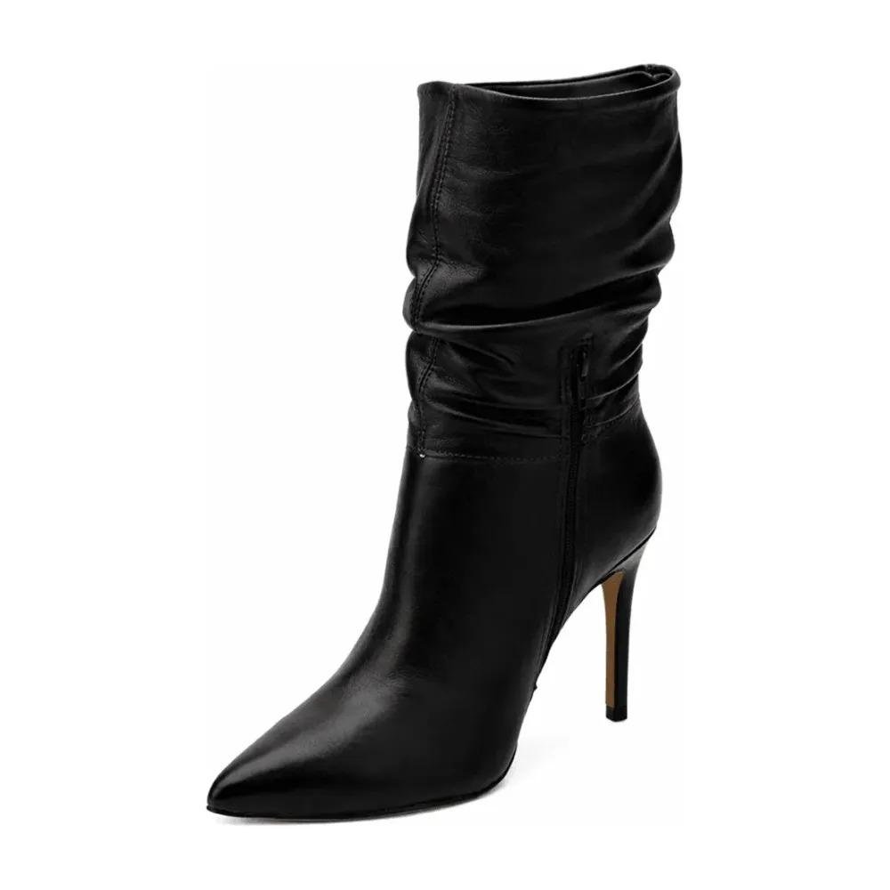 Bota Feminina Bottero Salto Alto Cano Alto Slouchy Couro Preto 3