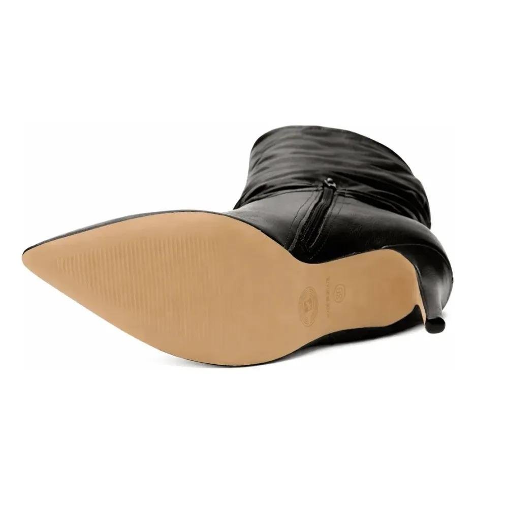 Bota Feminina Bottero Salto Alto Cano Alto Slouchy Couro Preto 4