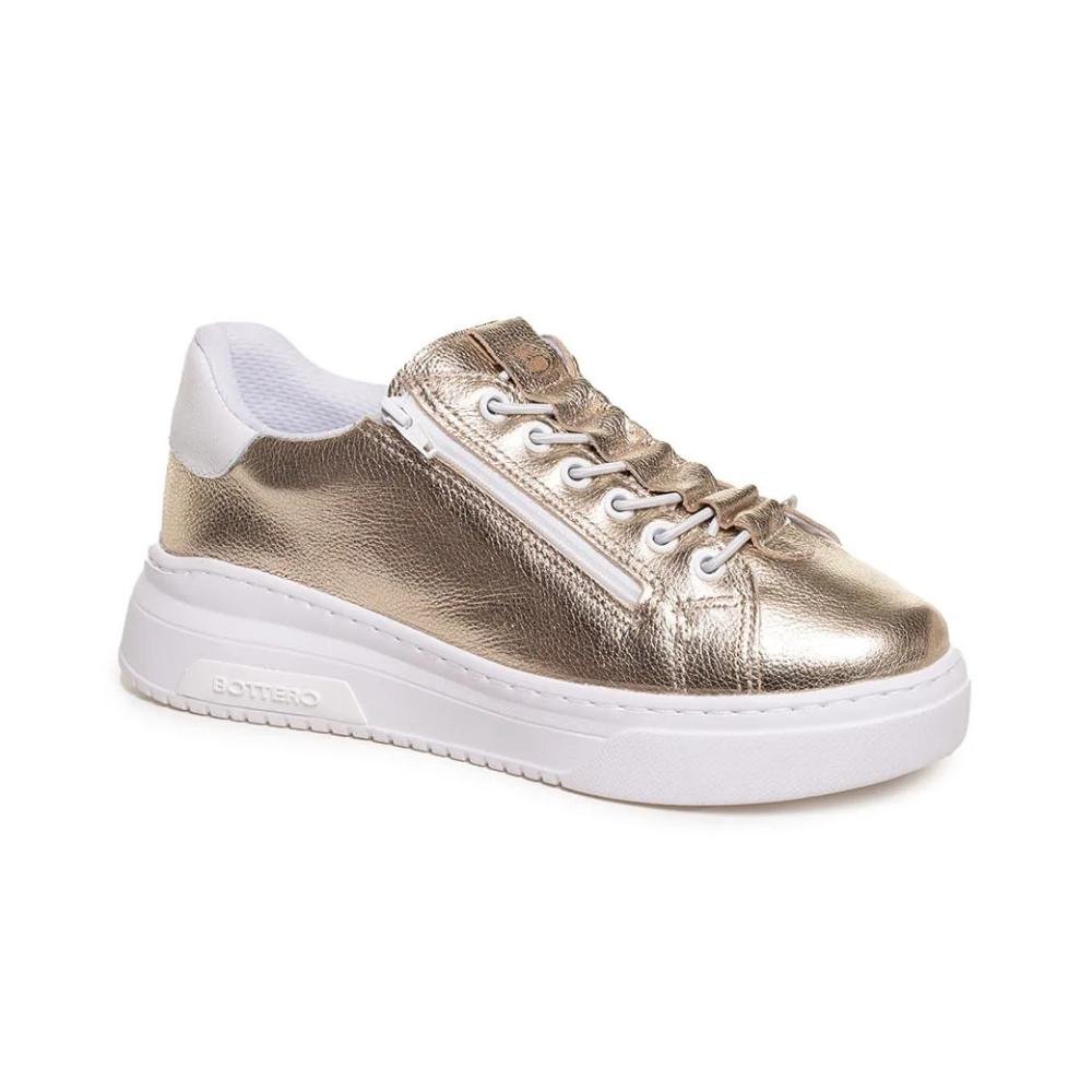 Tênis Feminino Bottero Casual Couro Confortável Dourado 5