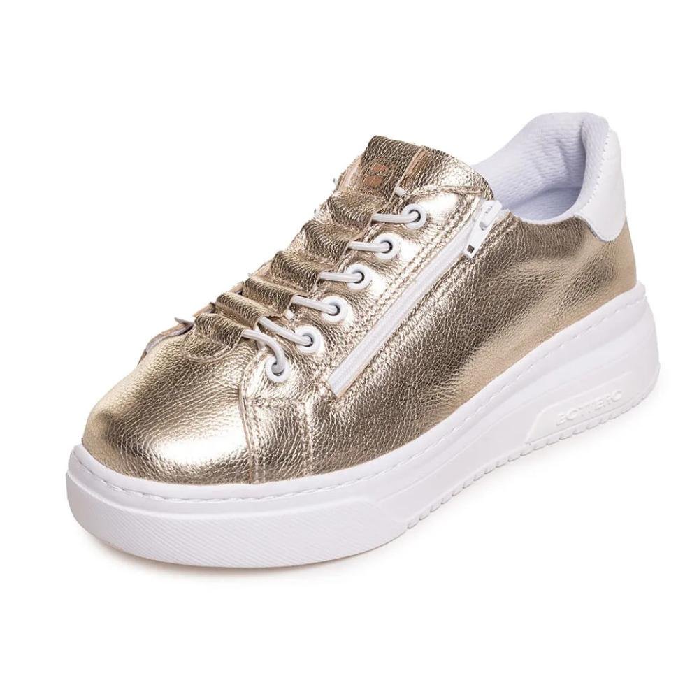 Tênis Feminino Bottero Casual Couro Confortável Dourado 6