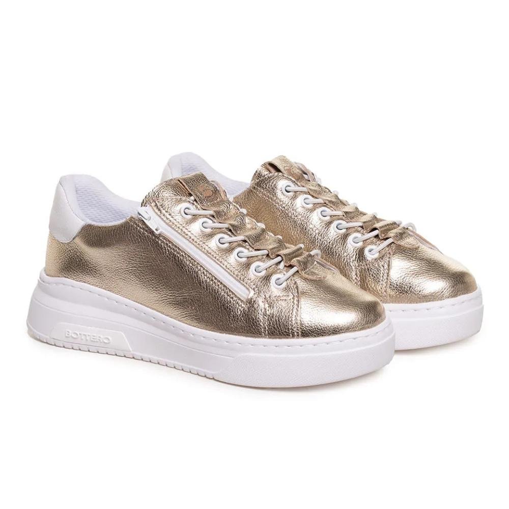 Tênis Feminino Bottero Casual Couro Confortável Dourado 8
