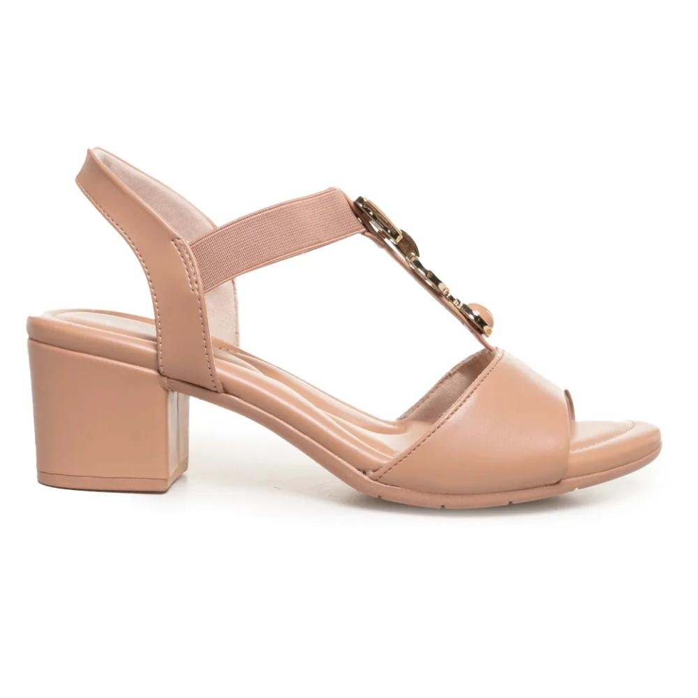 Sandália Feminina Comfortflex Salto Bloco Confortável Bege 3