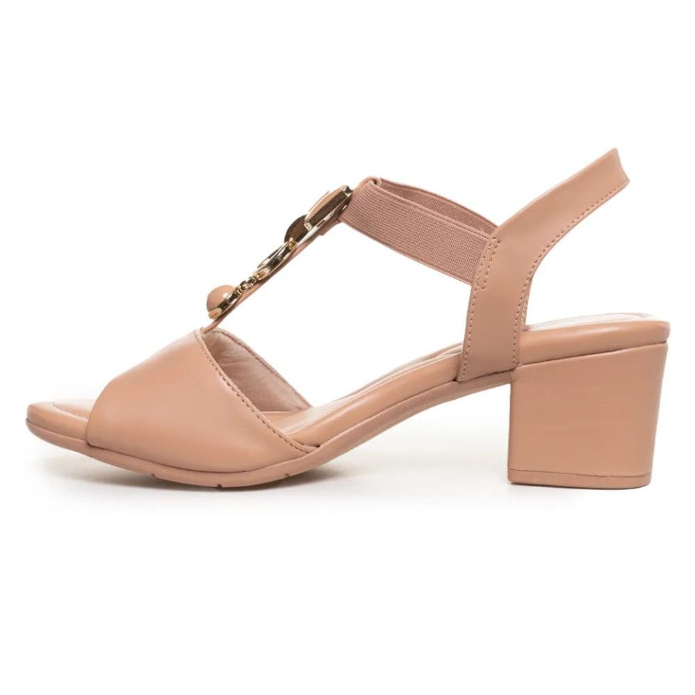 Sandália Feminina Comfortflex Salto Bloco Confortável Bege 4